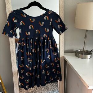 Hanna Andersson Girls Size 8 Twirl Blue Rainbow Print Dress